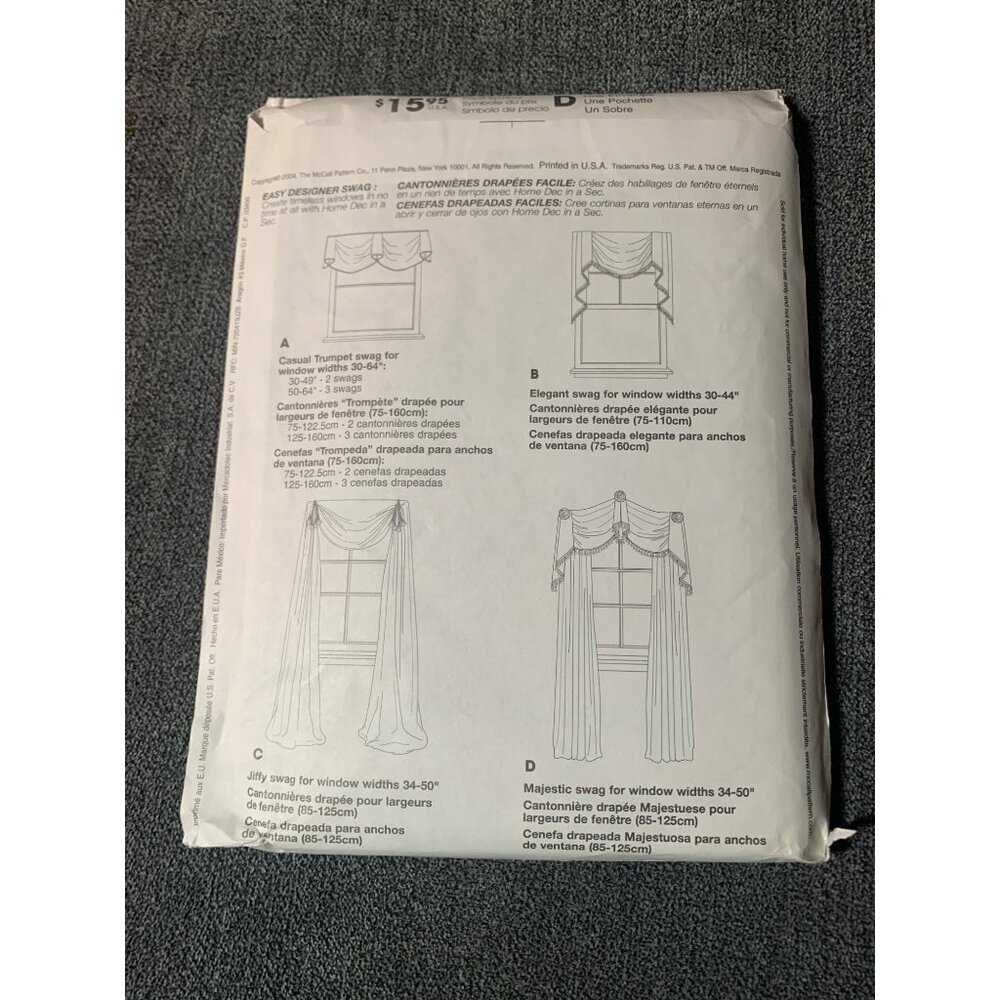 McCall's Home Dec Pattern M4480 Curtain Valance & Drapes uncut - Picture 2 of 2